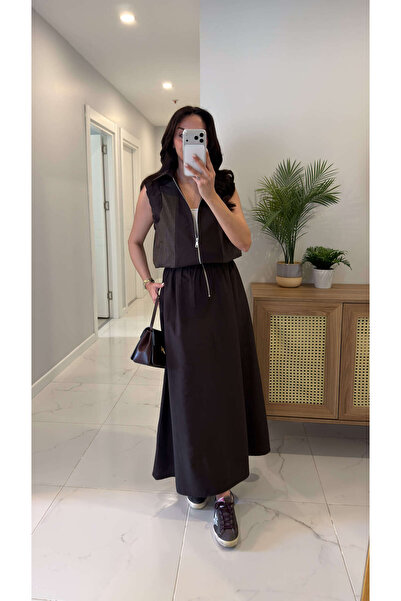 BİRCANÇİL Zandsan Brown Vest Skirt Set
