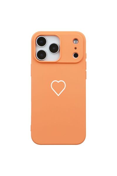 Casen iPhone 17 Pro Max Turuncu Lansman Renkli Silikon Beyaz Kalp Desenli Kam...