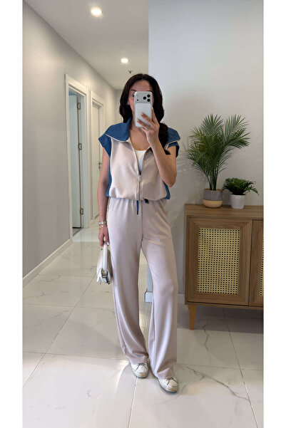 BİRCANÇİL Set de pantaloni și vestă cu detalii din denim Giolsy Stone