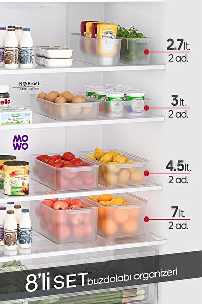 Mowo Home Set of 8 Refrigerator Organizers, Kitchen Organizer, Bathroom Organ...