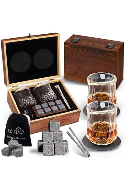 JFYU Set de pahare pentru whisky cu 2 pahare, 8 cuburi de granit pentru răcir...