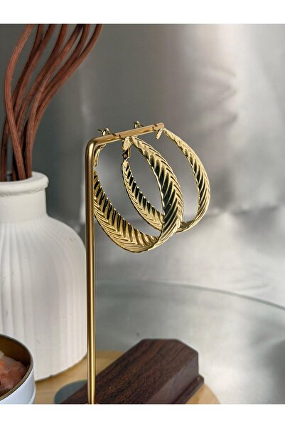 ANKA JEWELLRY أقراط نسائية من الفولاذ بتصميم ورق الذهب وملمس مميز وحجم كبير
