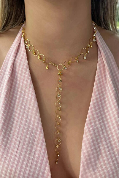 Vitastyle Gold Color Zircon Stone Circular Steel Necklace