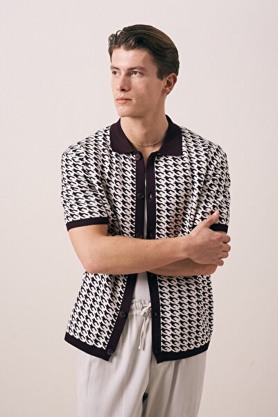 carinoman REGULAR FIT GEOMETRİK DESEN TRİKO GÖMLEK