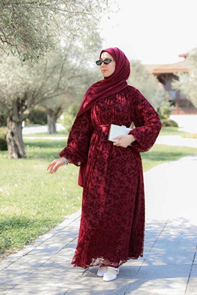 Nissra Ankanoor Raglan Sleeve Flocked Printed Dress 145cm Anka264030