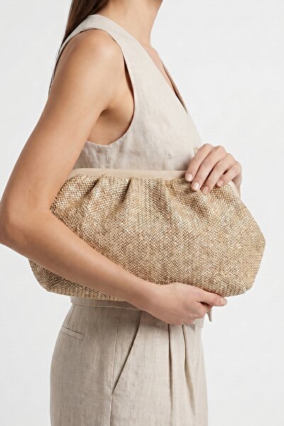 LuviShoes VIEL Vizon Hasır Dokulu Kadın Clutch Çanta