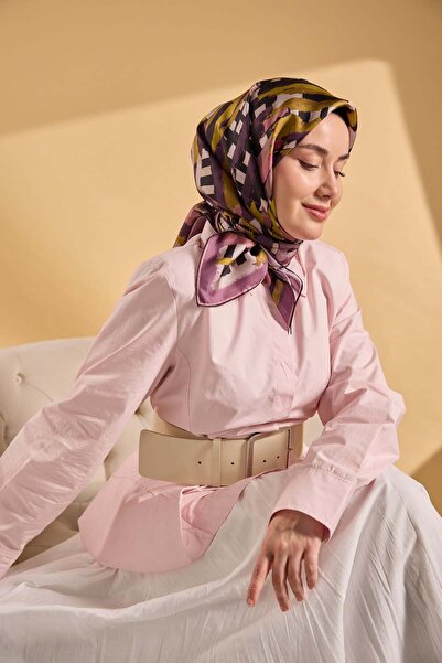 Silk Home وشاح حريري من التويل باللون الأخضر الزيتي