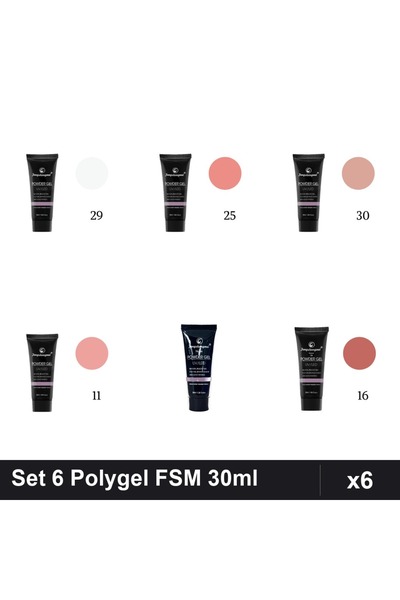FSM Set 6 Polygel 30ml - Nr.29, Nr.25, Nr.30, Nr.11, Nr.15, Nr.16