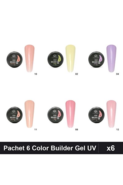 global fashion Set 6 Color Builder Gel UV 15g - Nr.02 Nr.04 Nr.08 Nr.10 Nr.11...