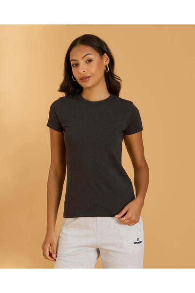 REDTAG Women Charcoal Solid T-Shirt