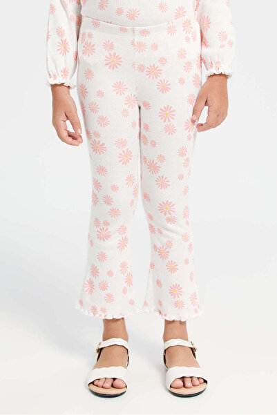 REDTAG White Floral Aop Rib Leggings