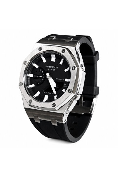 Casio CasOak AP Στυλ Ρολόι Μοντέρνου Σχεδιασμού – Ασημί Μαύρη Έκδοση