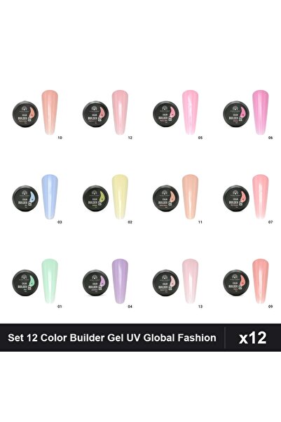 global fashion Set 12 Color Builder Gel UV 15g - Nr.01 Nr.02 Nr.03 Nr.04 Nr.0...