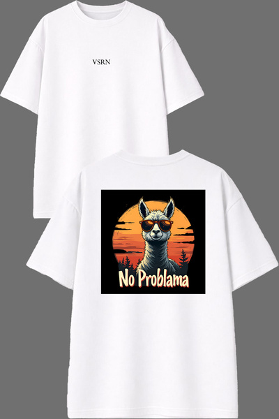 VSRN Μπλουζάκι No Problema Design με στάμπα μπροστά και πίσω, λευκό, oversized