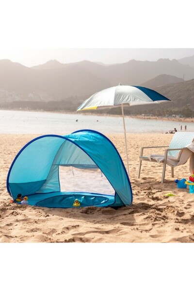 OEM Cort de plajă pentru copii cu mini piscină și protecție solară, albastru