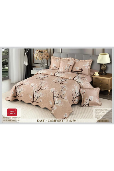 East Comfort Set de husă de pilotă matlasată din bumbac, 5 piese, Ramuri bej-...