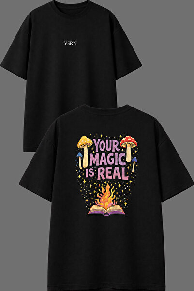 VSRN Your Magic Design Front and Back Printed Black Oversize T-Shirt