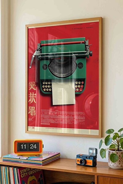 Buka Shops Japandi Style Green Typewriter Dopamine Decor with Red Background ...