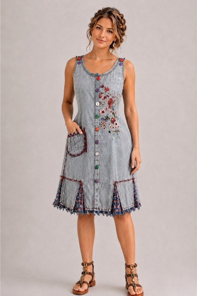Boutique Juji BOHEM TASARIM AYARLANABİLİR BAĞCIKLI TENCEL KUMAŞ ELBİSE