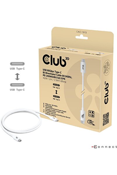 Club 3D Club3D Cablu USB-C 80Gbps certificat. PD240W/8K240Hz 1,2m wei√ü retail