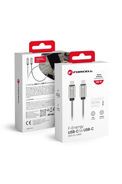Forcell Cablu USB USB-C - USB-C 2 m Argintiu