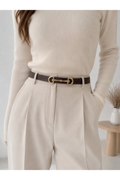 kemer krallığı Kemer Kahverengi Imperio Gold D Buckle Waist Pants Dress Women's Belt That Matches All Outfits