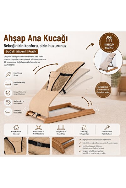 Mommyslab Ahşap Sallanır Ana kucağı Ve Bebek Dinlenme Koltuğu Sineklik Hediye...