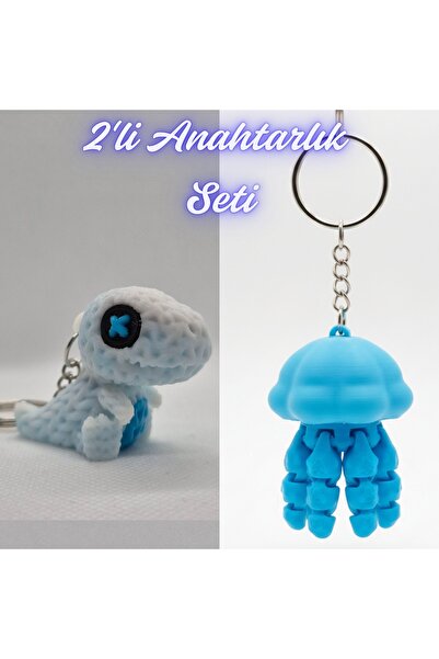 3DAtölyeMaker White Knitted Pattern Moving Dino and Light Blue Moving Jellyfi...