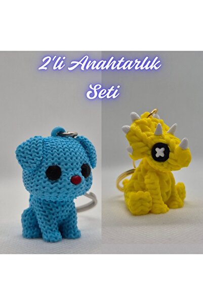 3DAtölyeMaker Light Blue Knitted Patterned Dog and Yellow Knitted Pattern Tri...