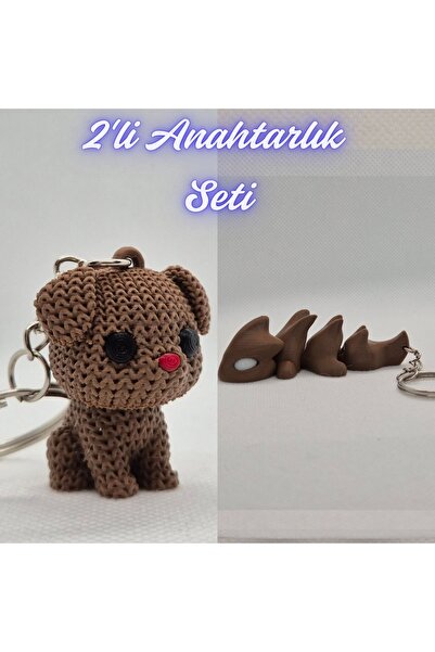 3DAtölyeMaker Dark Brown Knitted Patterned Dog and Dark Brown Flexible Dragon...