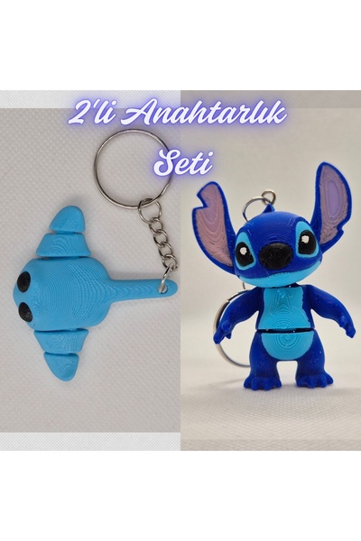 3DAtölyeMaker Light Blue Flexible Stingray and Blue Flexible Stitch Keychain