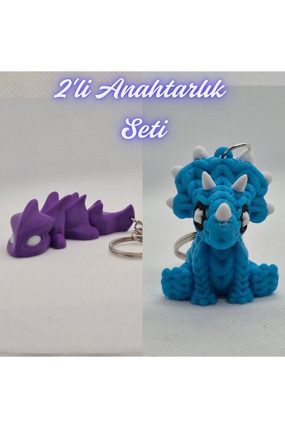 3DAtölyeMaker Purple Flexible Dragon and Light Blue Knitted Pattern Tricerato...
