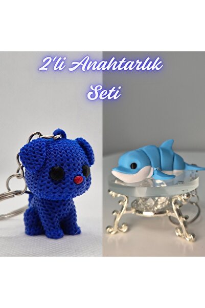 3DAtölyeMaker Blue Knitted Patterned Dog and Light Blue Flexible Colorful Dol...