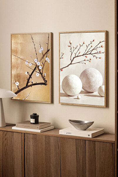 Muyika Design Duvar Tablosu Dekoratif Ahşap Çerçeveli Wabi-Sabi Stil Soyut Mi...