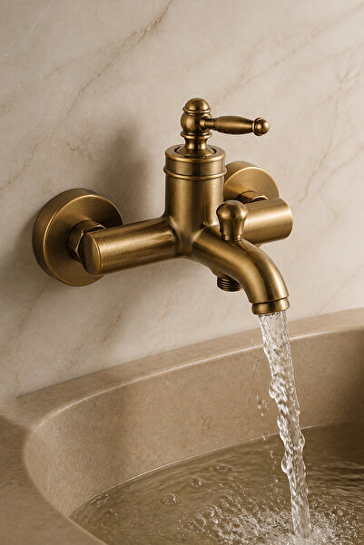 İSAOĞLU YAPI Antique Gold Rustic Bathroom Faucet Retro Shower Fixture Brass R...
