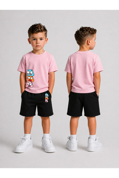 LORVEX Set tricou și pantaloni scurți pentru băieți, din bumbac imprimat, pen...