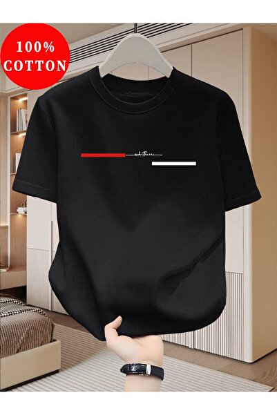 PAVRO Unisex Άνετο T-shirt με μικτό σχέδιο και στάμπα