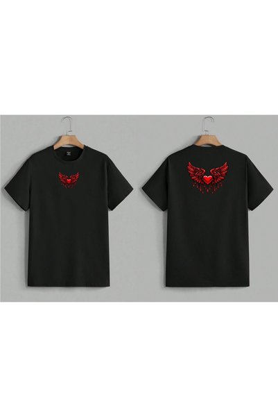 EFEVRA Heart and Wings Printed Oversized T-Shirt