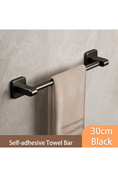 Choice1 حامل مناشف للحمام ذاتي اللصق أسود اللون بطول 30 سم بدون حفر، رف لحمل ...
