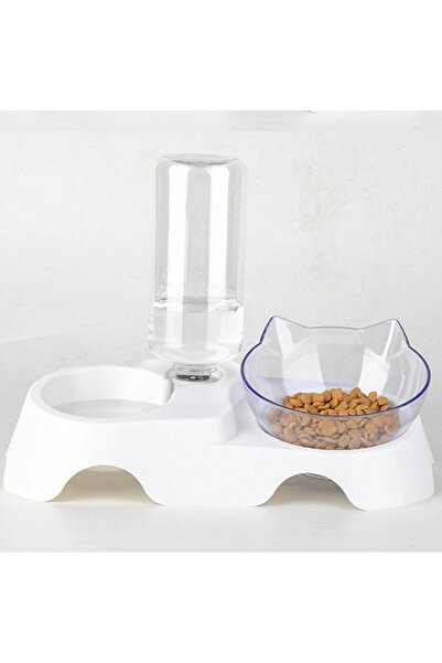 Choice WHITE 1PC Double Dog Cat Bowls Pets Water and Food Bowl Set with Autom...