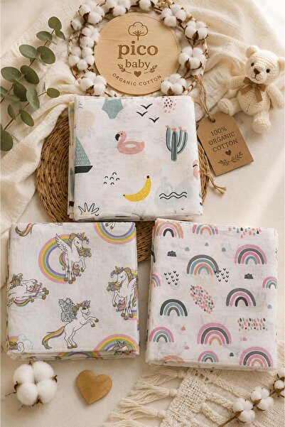 Pico Baby Çok Amaçlı Müslin Örtü /3'lü Set / %100 Pamuk / Oeko-teks Sertifika...