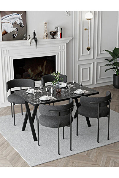Bella Set masă și scaune Teddy, 4 scaune gri, masă de dining 80x120, masă de ...