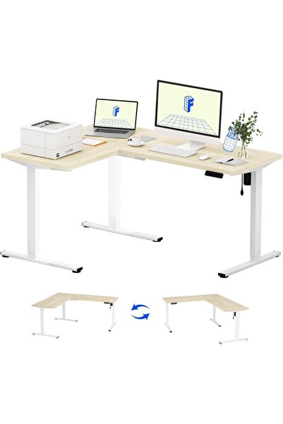 FLEXISPOT Electric Height Adjustable L-Shaped Standing Desk 63 x 47 Inch Reve...