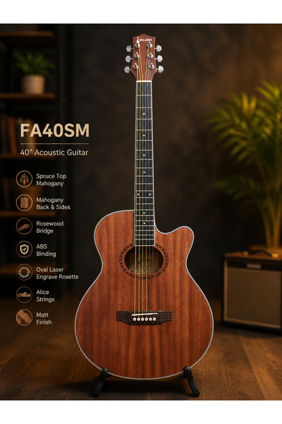 valares FA40MG Profesyonel Seri Köşe Korumalı sap ayarlı 40" Akustik Gitar Ma...