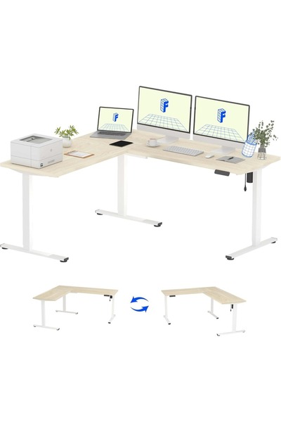 FLEXISPOT Electric Height Adjustable L-Shaped Standing Desk 71 x 63 Inch Reve...