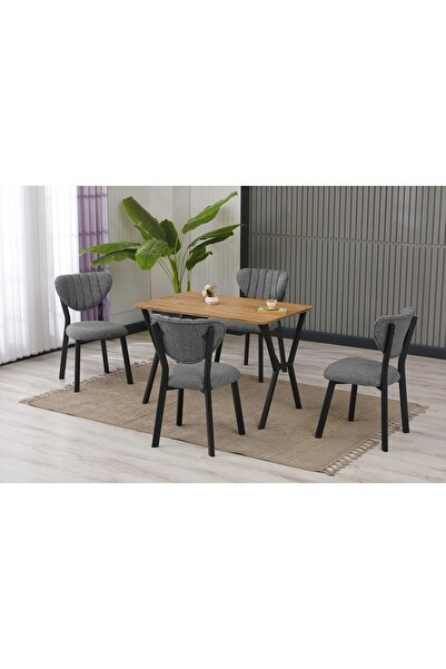 Vivense ELİS MUTFAK MASA TAKIMI, 4 SANDALYE, CEVİZ, 110X70 CM, GRİ