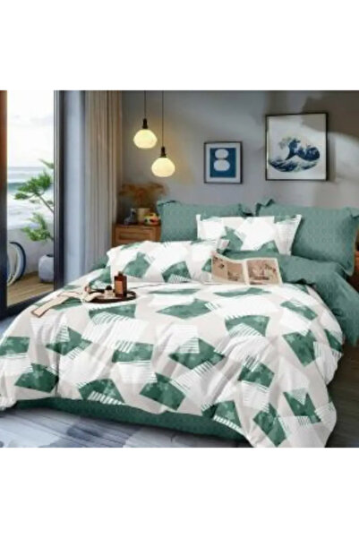 East Comfort Set de lenjerie de pat Finet 6 piese, Forme geometrice verzi-GR425
