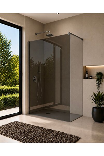 MONAQUA Mone Seperatör Duşakabin 6mm Füme Cam - Parlak Profil Sabit Panel