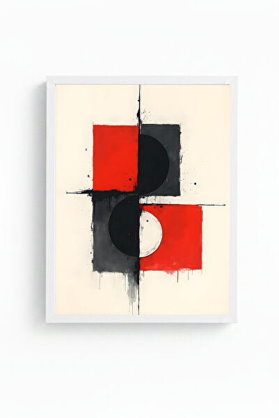 huhuli White Wood Framed Abstract Geometric Pattern Painting - Vibrant Tones ...