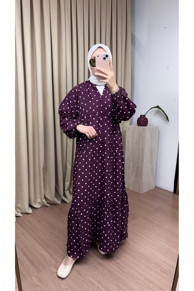 JESSE STORY Women's Polka Dot Patterned Mngo Dress Code:Js26Modalpuanti̇ye (Unlined)